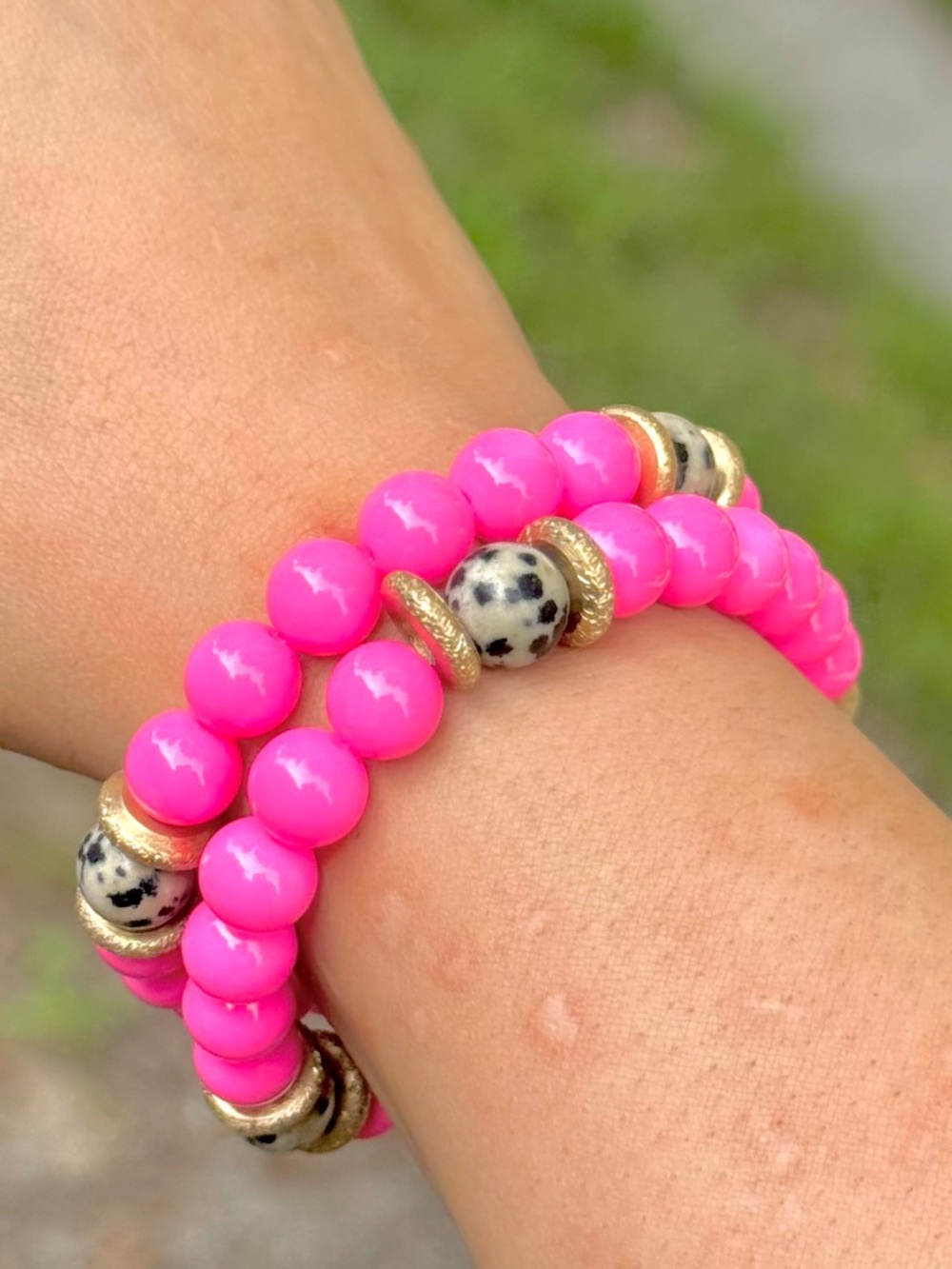 Hot pink beaded bracelet